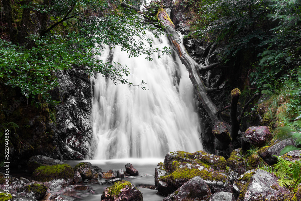 Obraz premium Waterfalls along the way while climbing the hill Penygader (Dolgellau)Cadair Idris, National Park Snowdonia in Wales, UK 2022.