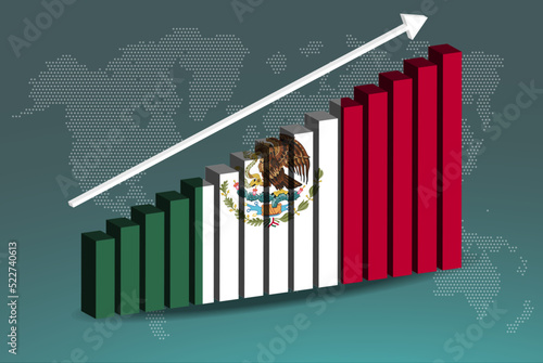 Mexico 3D bar chart graph vector, upward rising arrow on data, country statistics concept