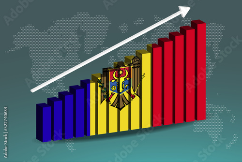 Moldova 3D bar chart graph vector, upward rising arrow on data, country statistics concept