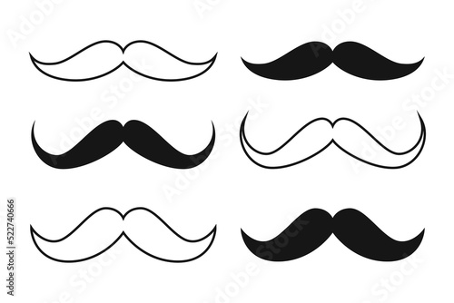 Men's curly mustache vector set. Male handlebar mustache silhouettes , barbershop logo, barber icon