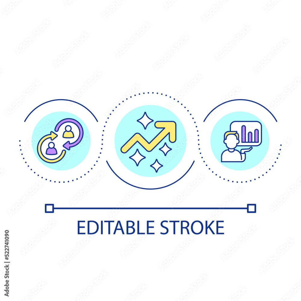 Achieve business results loop concept icon. Effective performance management abstract idea thin line illustration. Corporate strategy. Isolated outline drawing. Editable stroke. Arial font used Achieve business results loop concept icon. Effective performance management abstract idea thin line illustration. Corporate strategy. Isolated outline drawing. Editable stroke. Arial font used