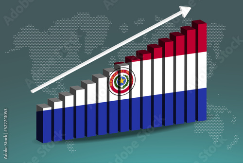 Paraguay 3D bar chart graph vector, upward rising arrow on data, country statistics concept