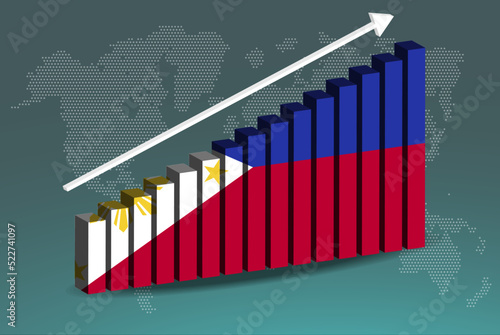 Philippines 3D bar chart graph vector, upward rising arrow on data, country statistics concept