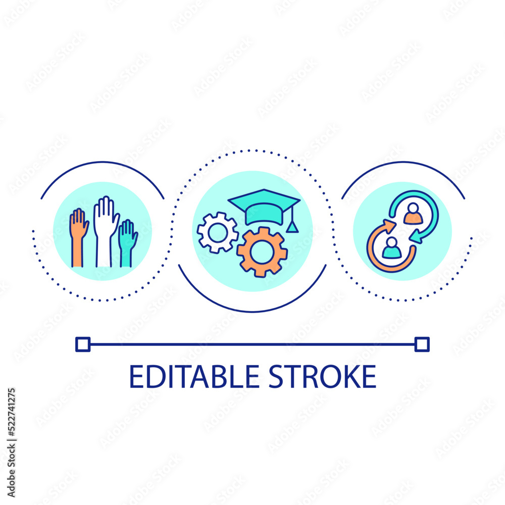 Equal academic opportunities loop concept icon. Student collaboration abstract idea thin line illustration. Cooperative learning. Isolated outline drawing. Editable stroke. Arial font used
