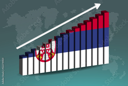 Serbia 3D bar chart graph vector, upward rising arrow on data, country statistics concept