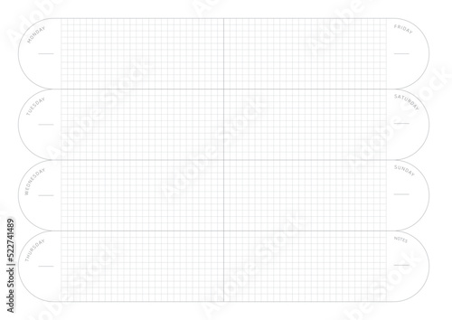 Note, scheduler, diary, calendar planner document template illustration. Weekly plan form.