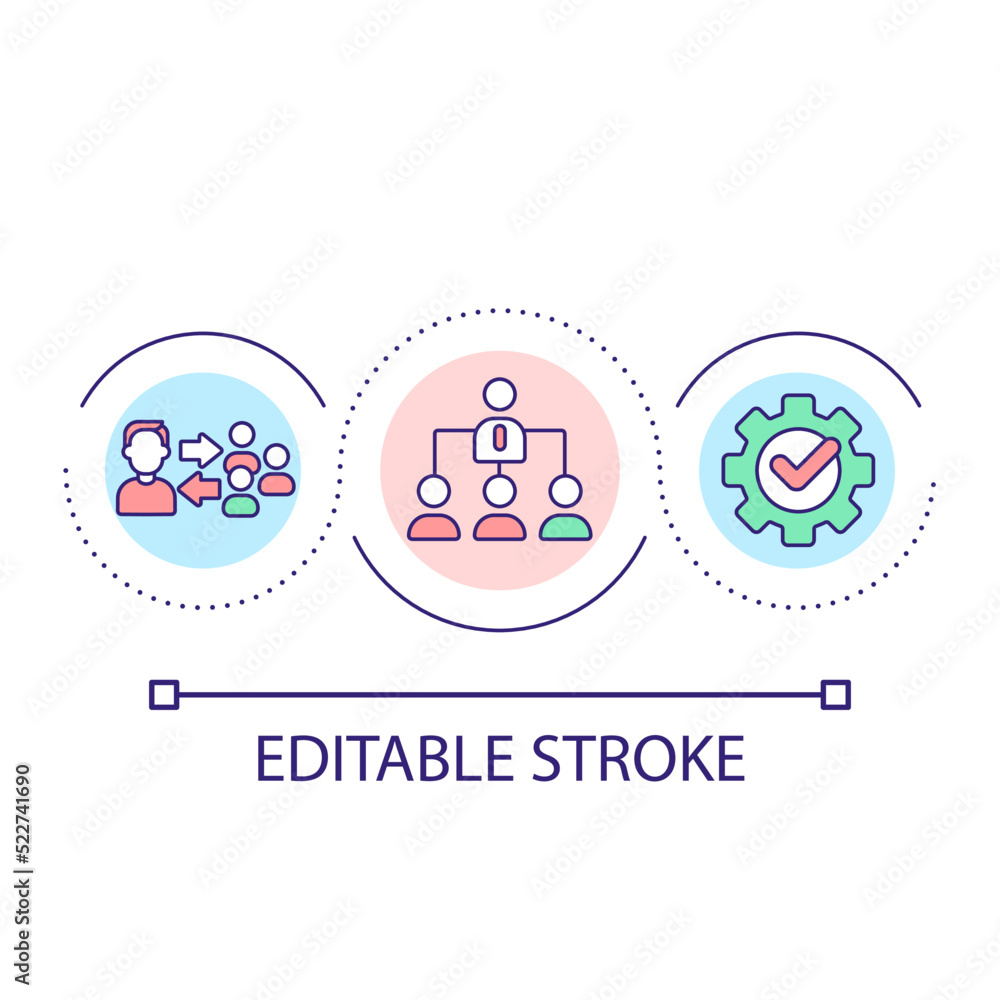 Executive manager loop concept icon. Corporate administrator abstract idea thin line illustration. Leader competency. Vertical organization. Isolated outline drawing. Editable stroke. Arial font used