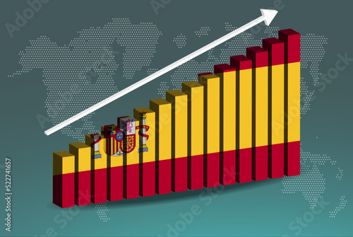 Spain 3D bar chart graph vector, upward rising arrow on data, country statistics concept