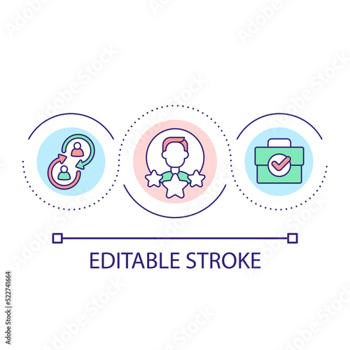 High-performing employee loop concept icon. Workplace productivity abstract idea thin line illustration. Communication with colleagues. Isolated outline drawing. Editable stroke. Arial font used