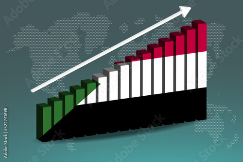 Sudan 3D bar chart graph vector, upward rising arrow on data, country statistics concept