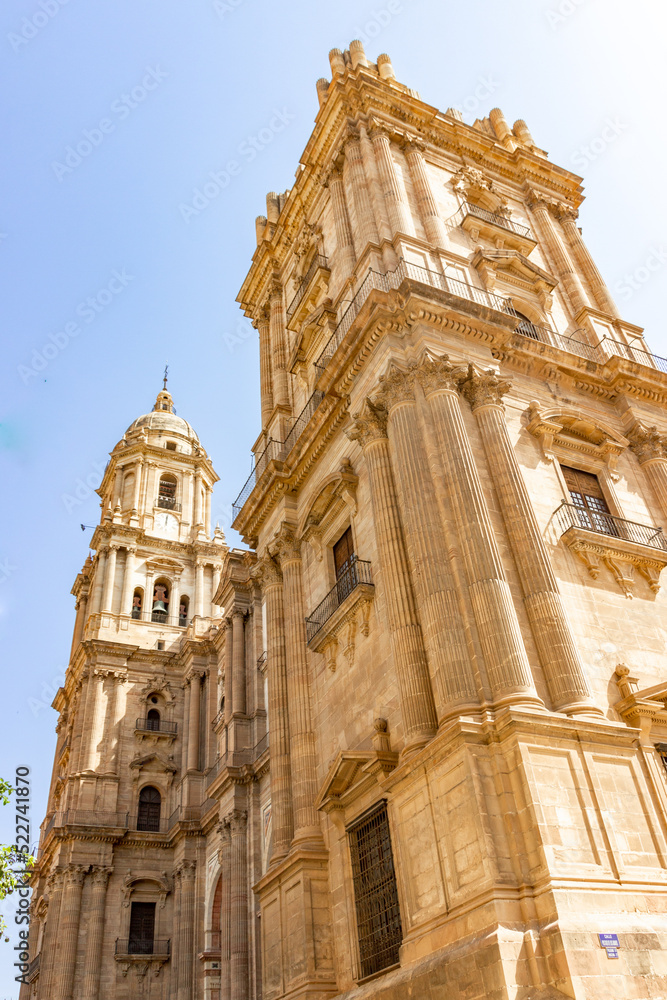 Malaga cathedral towers with sunny day and copy space
