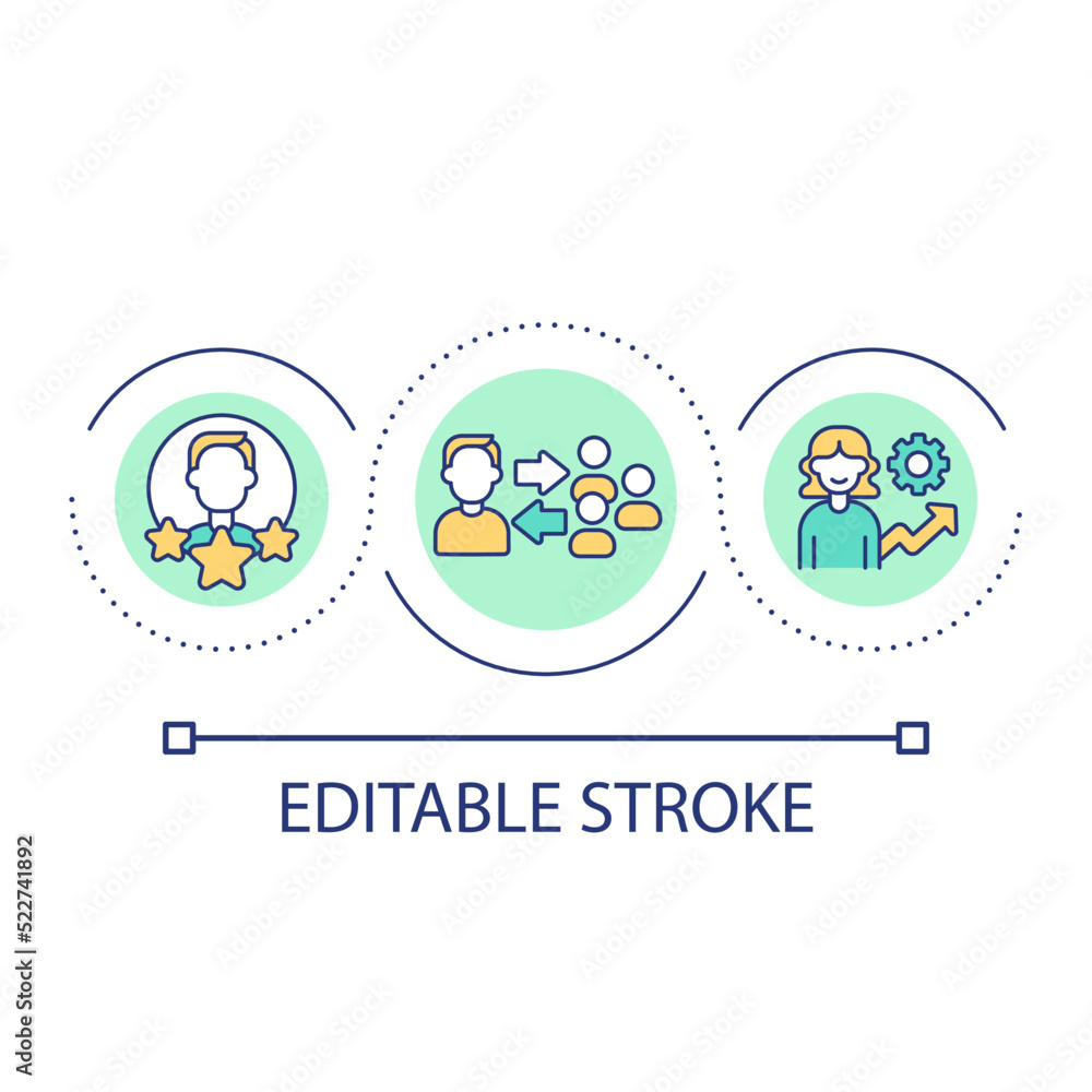 Coaching for performance improvement loop concept icon. Mentorship program abstract idea thin line illustration. Mentor qualifications. Isolated outline drawing. Editable stroke. Arial font used Coaching for performance improvement loop concept icon. Mentorship program abstract idea thin line illustration. Mentor qualifications. Isolated outline drawing. Editable stroke. Arial font used