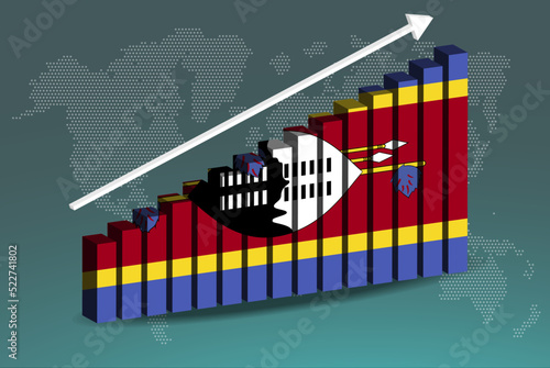 Swaziland 3D bar chart graph vector, upward rising arrow on data, country statistics concept