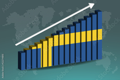 Sweden 3D bar chart graph vector, upward rising arrow on data, country statistics concept