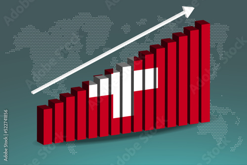 Switzerland 3D bar chart graph vector, upward rising arrow on data, country statistics concept