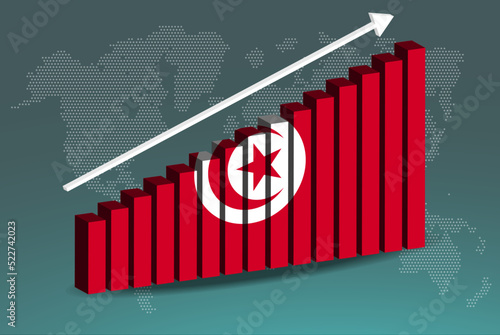 Tunisia 3D bar chart graph vector, upward rising arrow on data, country statistics concept