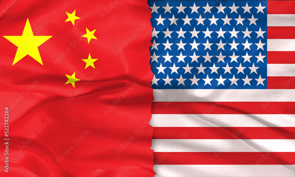 Obraz premium fabric textured splited american and chinese flag
