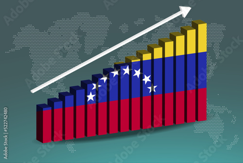 Venezuela 3D bar chart graph vector, upward rising arrow on data, country statistics concept