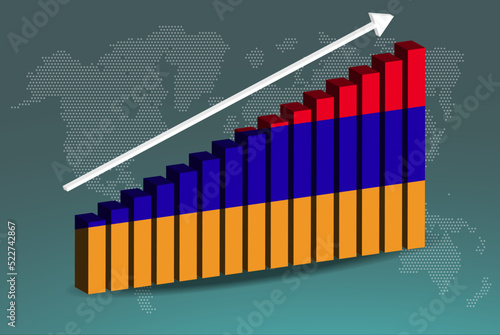 Armenia 3D bar chart graph vector, upward rising arrow on data, country statistics concept