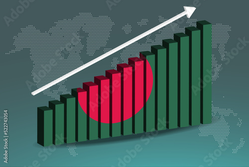 Bangladesh 3D bar chart graph vector, upward rising arrow on data, country statistics concept
