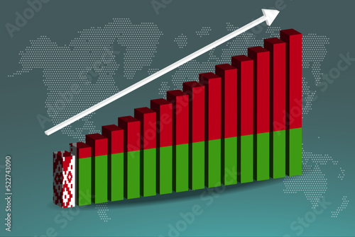 Belarus 3D bar chart graph vector, upward rising arrow on data, country statistics concept