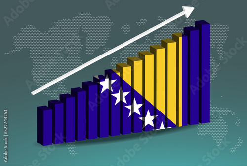 Bosnia 3D bar chart graph vector, upward rising arrow on data, country statistics concept