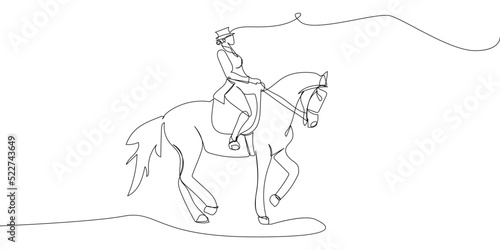 Equestrian sport one line art. Continuous line drawing horseback riding, rider, saddle, trot, horse racing, polo, sport, competition.