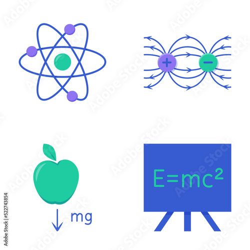 Physics icon set in flat style