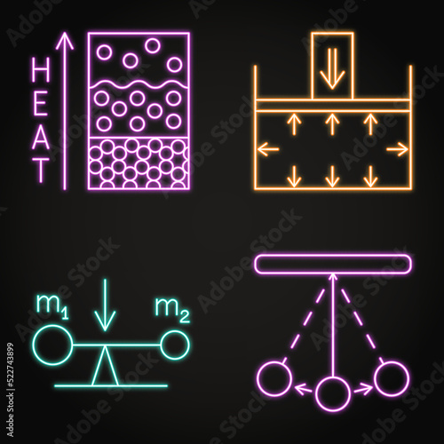 Physics neon icon set in line style