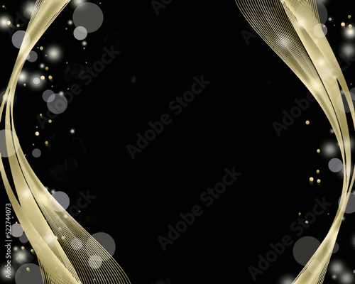 光とキラキラ輝くゴールドの高級感ある白バック背景フレームイラスト素材