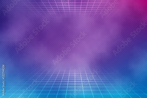 Retro neon background in pink and blue colors with smoke texture. Vector illustration in 80s style.