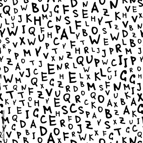 Alphabet background. Vector seamless pattern with ink drawn letters.