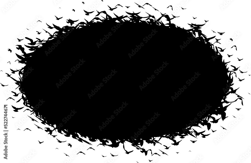 Frame with scattered silhouettes of birds. Vector isolated decoration element.