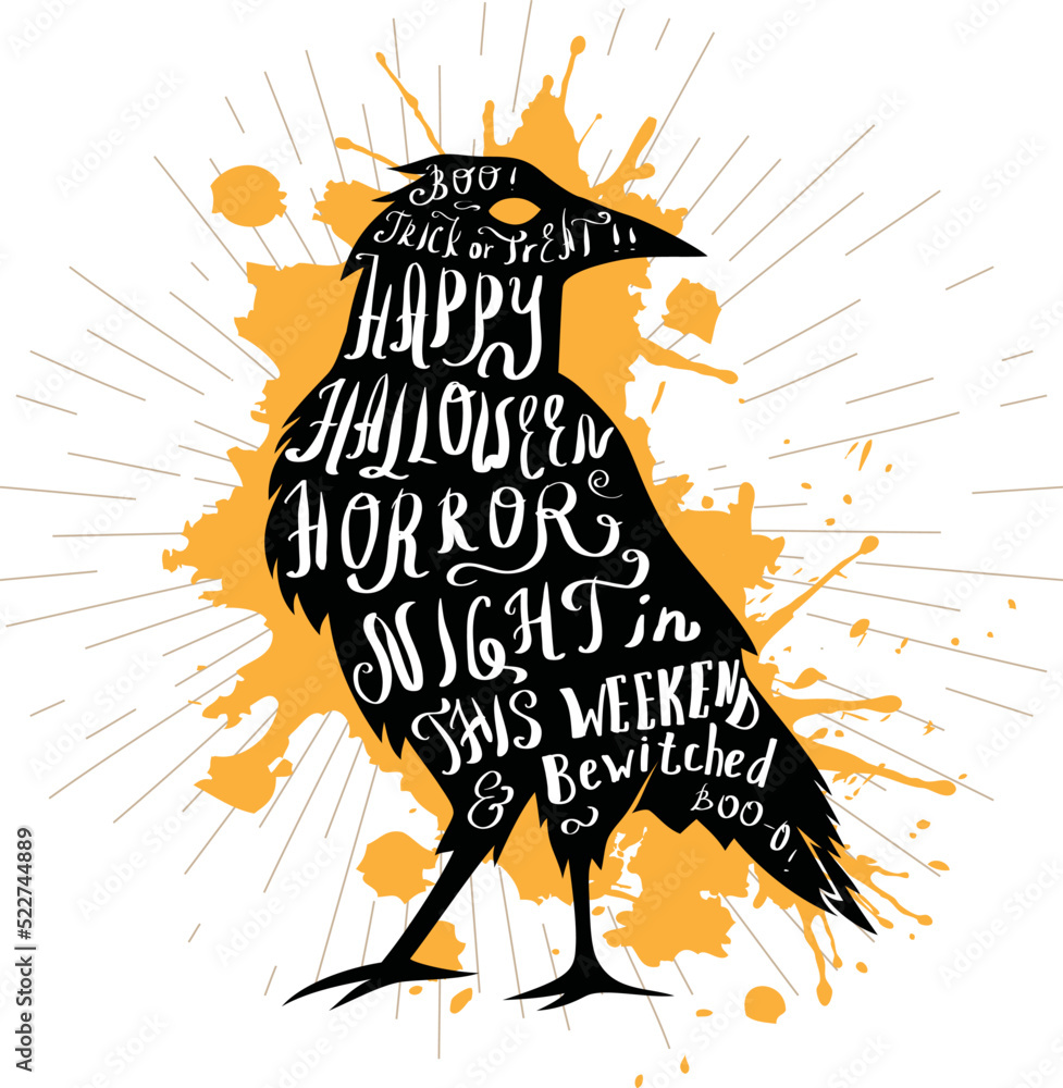 Fototapeta premium Halloween raven. Retro hand lettering poster.