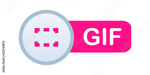 GIF Circle Icon Vector. GIF animation icon button for social media and networks. graphics interchange format with labels for animate, education, tutorials, apps and websites.
