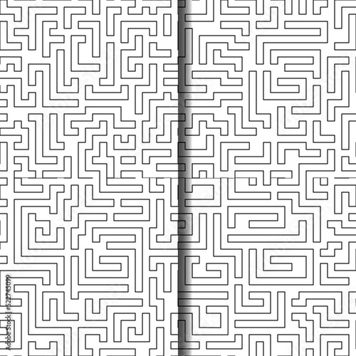 Collection of seamless vector patterns maze of black lines isolated on white background.Set of monochrome vector linear seamless patterns.
