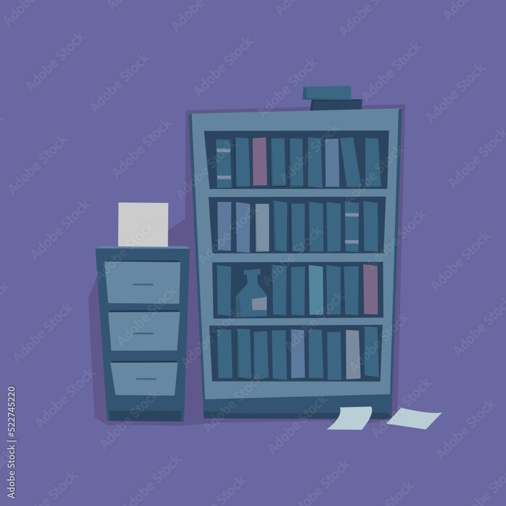Stylized Messy Office Book Shelf Vector Illustration Retro Cartoon Style Stylized Messy Office Book Shelf Vector Illustration Retro Cartoon Style