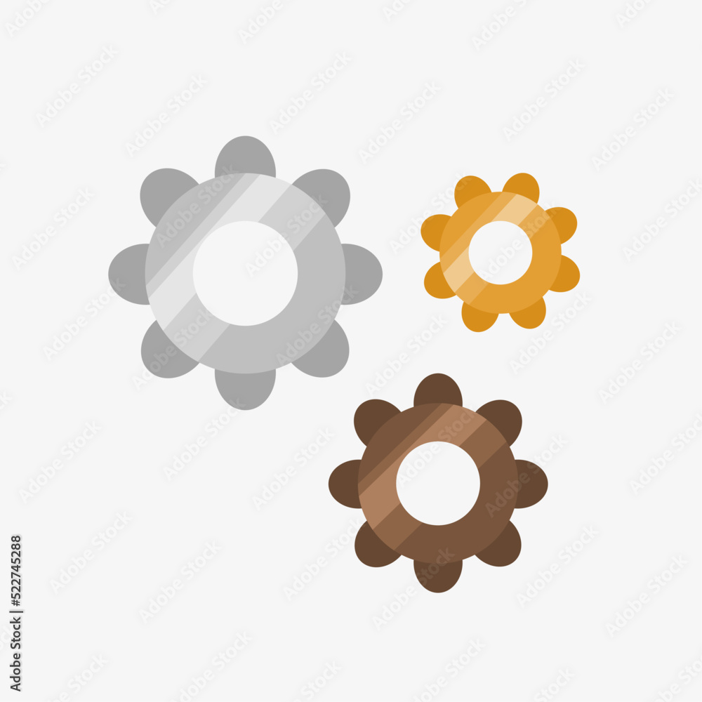 flat illustration of iron, gold, and copper gears with a simple and cute design flat illustration of iron, gold, and copper gears with a simple and cute design