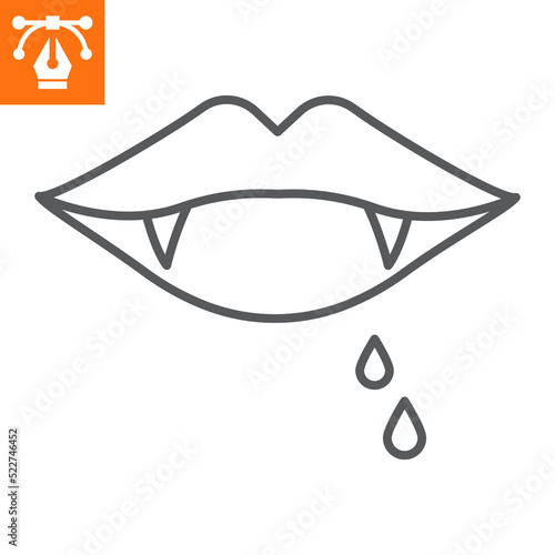 Vampire teeth line icon, outline style icon for web site or mobile app, halloween and holiday, vampire lips vector icon, simple vector illustration, vector graphics with editable strokes.