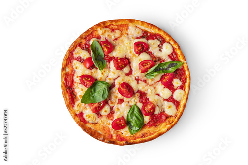 Pizza with tomatoes, ketchup, basil and cheese