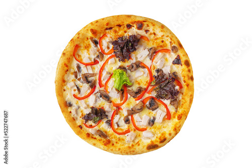Pizza with cheese, pepper, salad and mozzarella