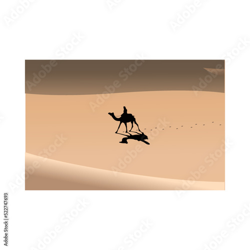 vector illustration of a man riding a camel in the middle of the desert