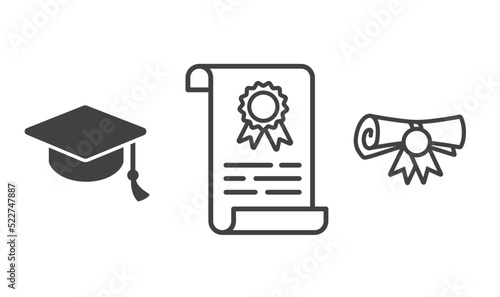 graduation cap and diploma, icon, vector illustration.