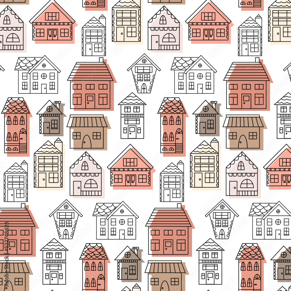 seamless pattern with brown houses
