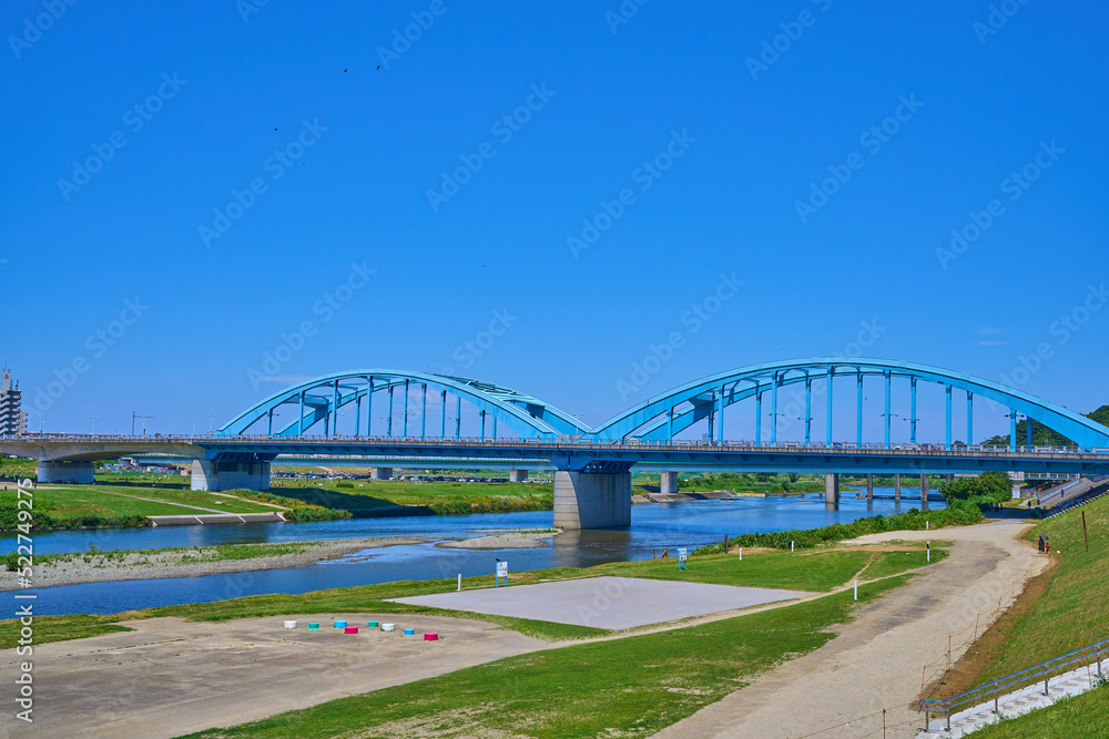 東京都大田区田園調布本町の多摩川河川敷から丸子橋方面