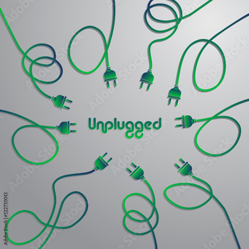 Electric plug and outlet socket unplugged. Electric socket with a plug. Connection and disconnection concept. Wire, cable of energy disconnect