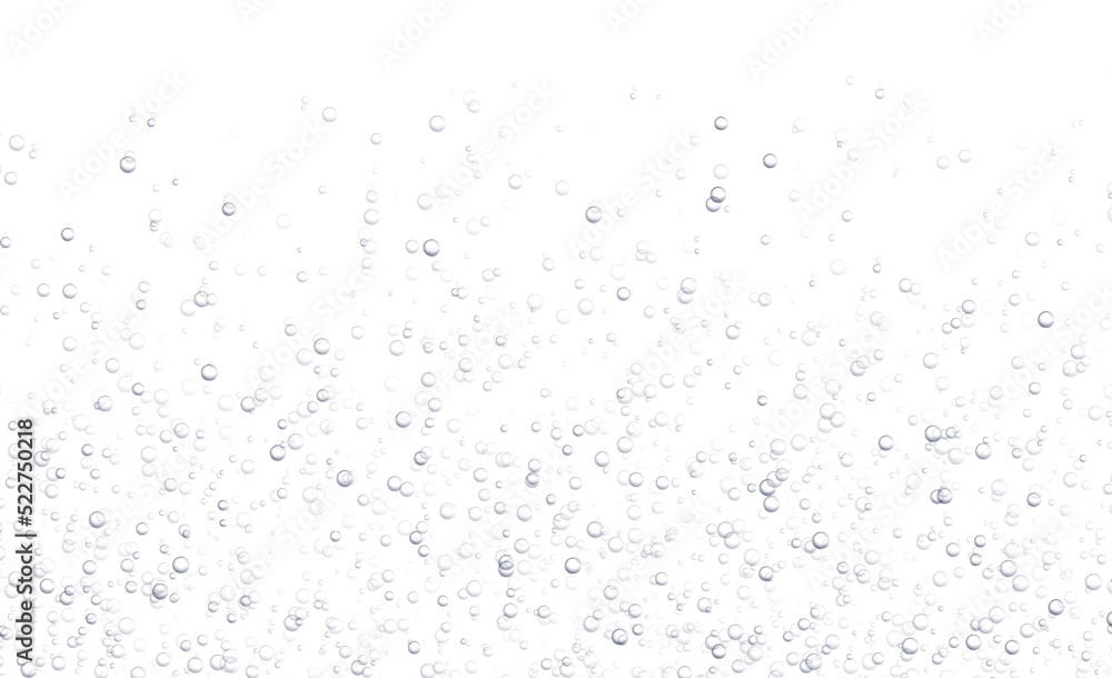 Underwater fizzing bubbles, soda or champagne carbonated drink, sparkling water isolated on white background. Effervescent drink. Aquarium, sea, ocean bubbles vector .