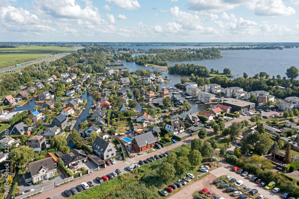 Aerial from the village Vinkeveen at the Vinkeveense Plassen in the Netherlands