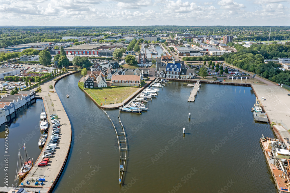 Aerial from the historical city Huizen in the Netherlands