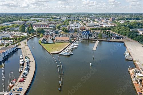 Aerial from the historical city Huizen in the Netherlands